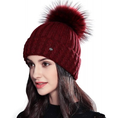 Skullies & Beanies Knit Stocking Cap for Women Girls Adult Students Fur Pompom Beanie Bobble Ski Hat - Red - CA18X2ZA7W4 $27.02