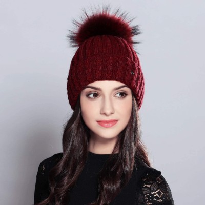 Skullies & Beanies Knit Stocking Cap for Women Girls Adult Students Fur Pompom Beanie Bobble Ski Hat - Red - CA18X2ZA7W4 $16.89