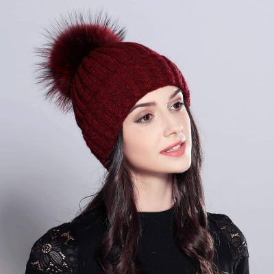 Skullies & Beanies Knit Stocking Cap for Women Girls Adult Students Fur Pompom Beanie Bobble Ski Hat - Red - CA18X2ZA7W4 $16.89