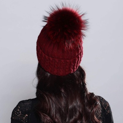 Skullies & Beanies Knit Stocking Cap for Women Girls Adult Students Fur Pompom Beanie Bobble Ski Hat - Red - CA18X2ZA7W4 $16.89