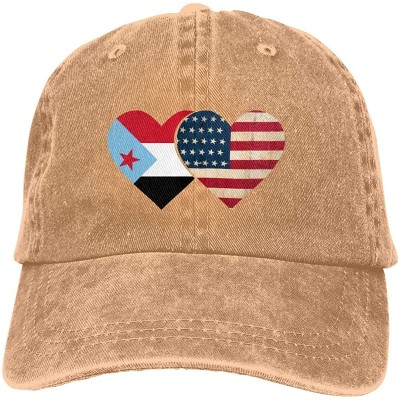 Skullies & Beanies South Yemen Flag and American Flag Cute Unisex Washed Cap Adjustable Dad's Denim Baseball Cap - Natural - ...