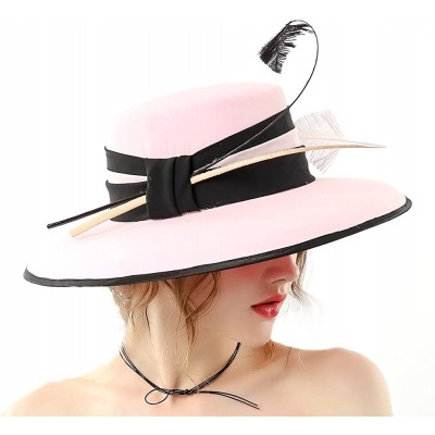 Bucket Hats Women Bucket Hats Chiffon Formal Dress Hat Elegant Feather Church Hats - Pink-1 - C2186YLRIT9 $41.85