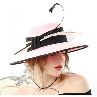Bucket Hats Women Bucket Hats Chiffon Formal Dress Hat Elegant Feather Church Hats - Pink-1 - C2186YLRIT9 $41.85