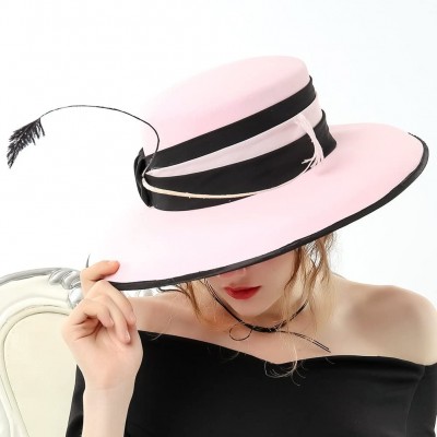 Bucket Hats Women Bucket Hats Chiffon Formal Dress Hat Elegant Feather Church Hats - Pink-1 - C2186YLRIT9 $41.85