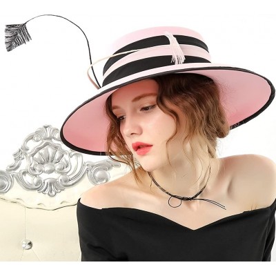 Bucket Hats Women Bucket Hats Chiffon Formal Dress Hat Elegant Feather Church Hats - Pink-1 - C2186YLRIT9 $41.85