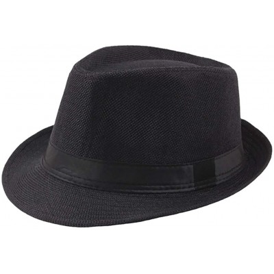 Sun Hats Men's Top Hat Wide Brim Straw Hat Foldable Roll up Hat Summer Beach Sun Protection Hat - Black - C118Z9NKUZZ $20.64