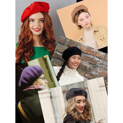 Berets French Style Lightweight Casual Classic Solid Color Wool Beret - Khaki - CQ125WDKHB3 $9.95