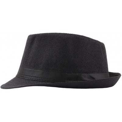 Sun Hats Men's Top Hat Wide Brim Straw Hat Foldable Roll up Hat Summer Beach Sun Protection Hat - Black - C118Z9NKUZZ $18.67