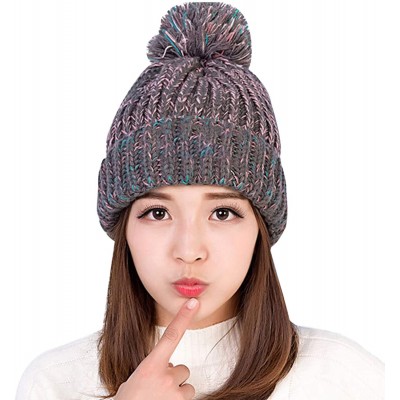 Skullies & Beanies Women Winter Knit Beanie- Thickened Windproof Hat- Warm Lining Trendy Warm Cap - Grey - CF18AUSGYX2 $10.80