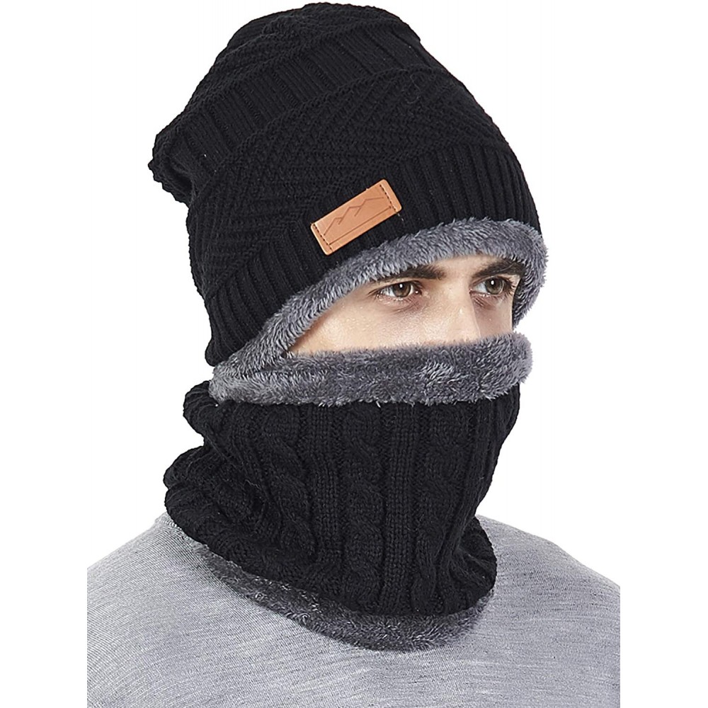 Skullies & Beanies Winter Men Hat Scarf Set- Beanie Hat Neck Warmer for Women - 1 Black - CF18I50H5L5 $7.82