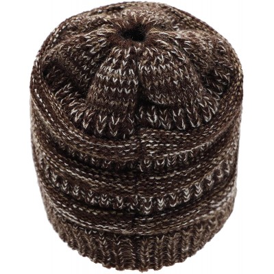 Skullies & Beanies Ponytail Messy Bun Beanie Tail Knit Hole Soft Stretch Cable Winter Hat for Women - 3 Tone Coffee - C618X2I...