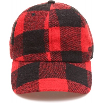 Baseball Caps Men's Wool Blend Baseball Cap with Adjustable Size Strap - Plaid Red - CS18HA3ETQ3 $30.64