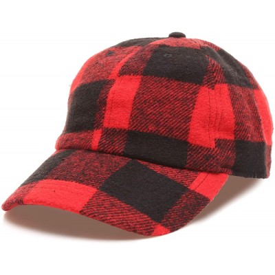 Baseball Caps Men's Wool Blend Baseball Cap with Adjustable Size Strap - Plaid Red - CS18HA3ETQ3 $14.98