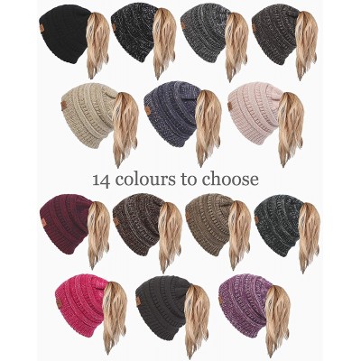 Skullies & Beanies Ponytail Messy Bun Beanie Tail Knit Hole Soft Stretch Cable Winter Hat for Women - 3 Tone Coffee - C618X2I...