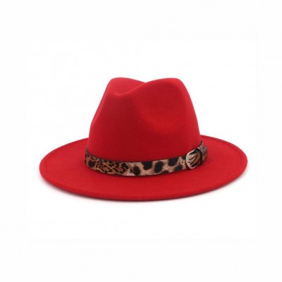 Fedoras Womens Fedora Leopard 55 58cm 21 7 22 8inch - Red - CD18AK47LDS $13.56