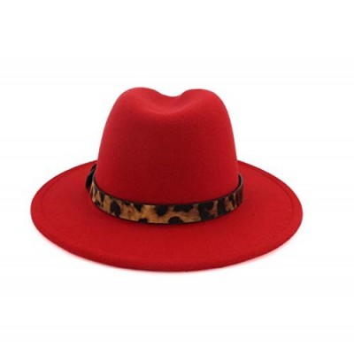 Fedoras Womens Fedora Leopard 55 58cm 21 7 22 8inch - Red - CD18AK47LDS $13.56