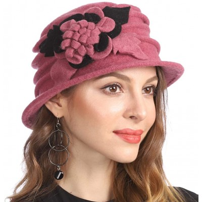 Berets Women's Winter Warm 100% Wool Beret Beanie Cloche Bucket Hat - Hot Pink - CE18YCG02H6 $19.83