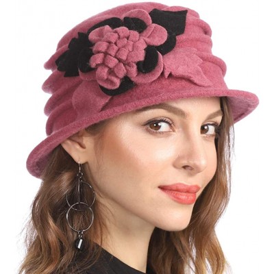 Berets Women's Winter Warm 100% Wool Beret Beanie Cloche Bucket Hat - Hot Pink - CE18YCG02H6 $8.61