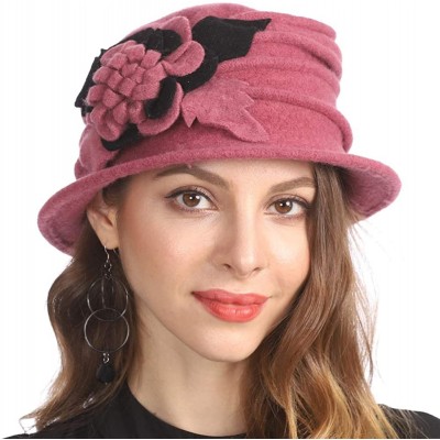 Berets Women's Winter Warm 100% Wool Beret Beanie Cloche Bucket Hat - Hot Pink - CE18YCG02H6 $8.61