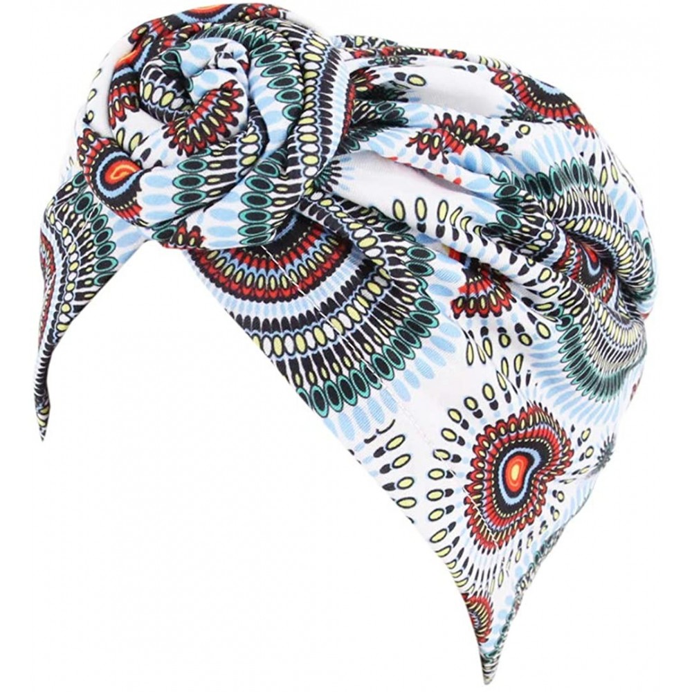 Skullies & Beanies Women Pleated Twist Turban African Printing India Chemo Cap Hairwrap Headwear - Lake Blue - CR18A4OT7NI $7.62