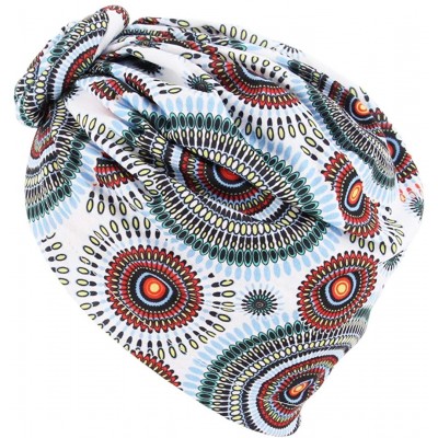 Skullies & Beanies Women Pleated Twist Turban African Printing India Chemo Cap Hairwrap Headwear - Lake Blue - CR18A4OT7NI $7.62