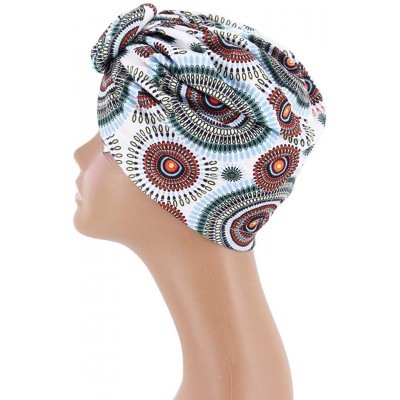 Skullies & Beanies Women Pleated Twist Turban African Printing India Chemo Cap Hairwrap Headwear - Lake Blue - CR18A4OT7NI $7.62