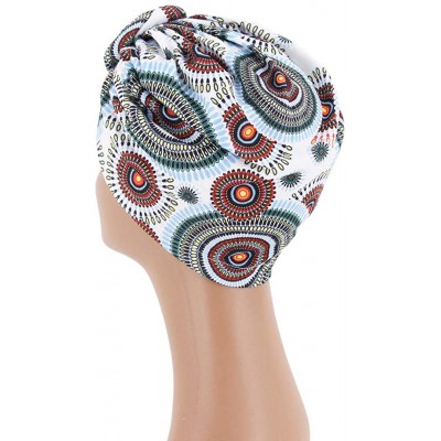 Skullies & Beanies Women Pleated Twist Turban African Printing India Chemo Cap Hairwrap Headwear - Lake Blue - CR18A4OT7NI $7.62