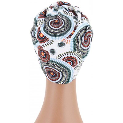 Skullies & Beanies Women Pleated Twist Turban African Printing India Chemo Cap Hairwrap Headwear - Lake Blue - CR18A4OT7NI $7.62