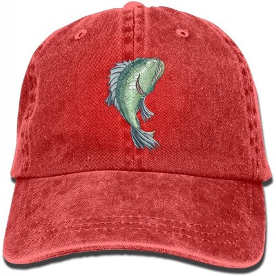 Skullies & Beanies Ugly and Ferocious Fish Denim Baseball Caps Hat Adjustable Cotton Sport Strap Cap for Men Women - Red - CQ...