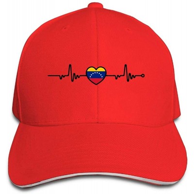 Baseball Caps Unisex Venezuela Flag Heartbeat Line Heart Trucker Cap Adjustable Peaked Sandwich Cap - Red - CW18HGEGT5N $10.01