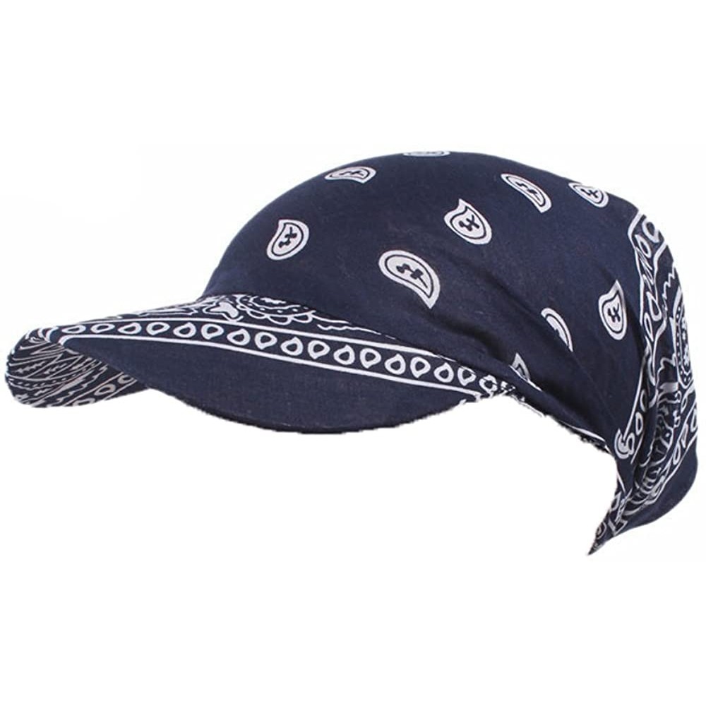 Visors Womens Assorted Paisley Print Bandana Head Scarf Hat Summer Folding Anti-UV Golf Tennis Sun Visor Cap - Navy - CD196NA...