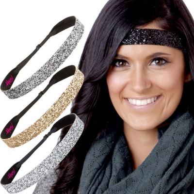 Headbands Women's Adjustable Non Slip Wide Bling Glitter Headband Silver Multi Pack - Silver/Black/Gold/Gunmetal 4pk - CL195E...