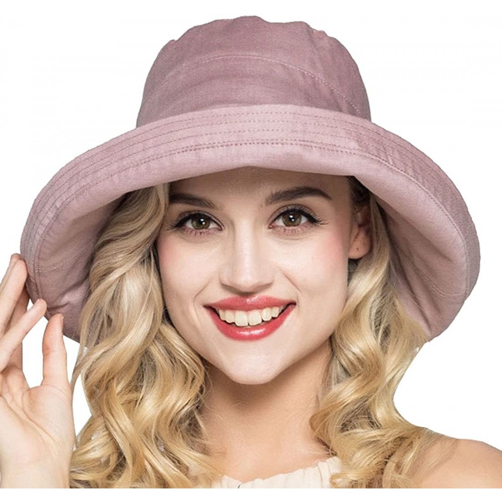 Sun Hats Women's Cotton Bucket Hat Sun Summer Color Beach Caps Big Fold-up Brim - Purple - CX17Z5OC7IG $17.30