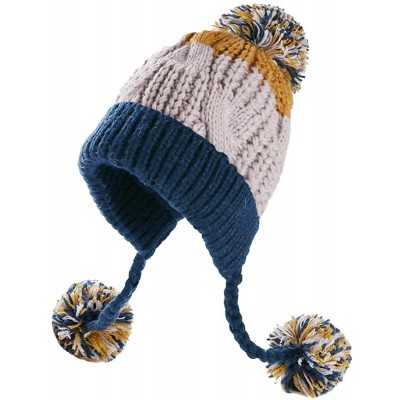 Skullies & Beanies Women Fleece Lined Winter Beanie Hat Ski Cap Ear Flaps Peruvian Dual Layered Pompoms - A07-ht016-lanse - C...