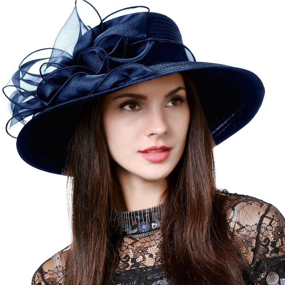 Sun Hats Lightweight Kentucky Derby Church Dress Wedding Hat S052 - S062-navy - C812CEWPOOZ $21.85