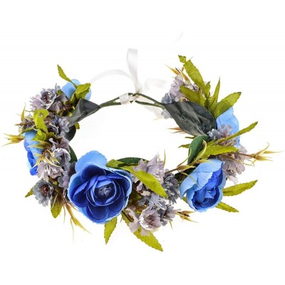 Headbands Rose Flower Headband Floral Crown Garland Halo - 2 Royal Blue - C218D63AAN9 $11.79