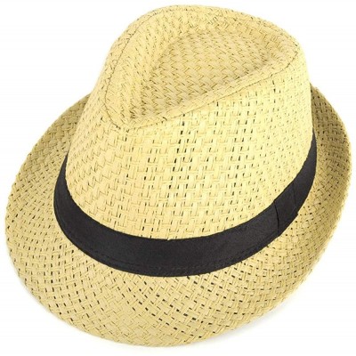 Fedoras Unisex Summer Short Brim Fedora - Hats for Men & Women + Panama Hats & Straw Hats - Honey Gold Banded - C5183MUT5C8 $...