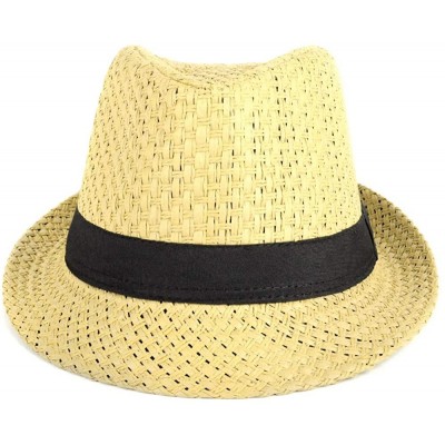 Fedoras Unisex Summer Short Brim Fedora - Hats for Men & Women + Panama Hats & Straw Hats - Honey Gold Banded - C5183MUT5C8 $...