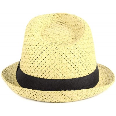 Fedoras Unisex Summer Short Brim Fedora - Hats for Men & Women + Panama Hats & Straw Hats - Honey Gold Banded - C5183MUT5C8 $...