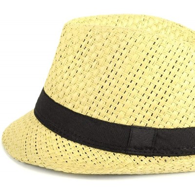 Fedoras Unisex Summer Short Brim Fedora - Hats for Men & Women + Panama Hats & Straw Hats - Honey Gold Banded - C5183MUT5C8 $...