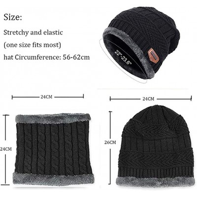Skullies & Beanies Knitted Hat and Scarf Set- Winter Fleece Lining Wool Beanie Hat Neck Warmers for Men Women - Black - C218K...