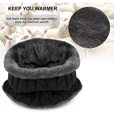 Skullies & Beanies Knitted Hat and Scarf Set- Winter Fleece Lining Wool Beanie Hat Neck Warmers for Men Women - Black - C218K...