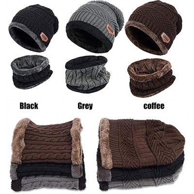 Skullies & Beanies Knitted Hat and Scarf Set- Winter Fleece Lining Wool Beanie Hat Neck Warmers for Men Women - Black - C218K...