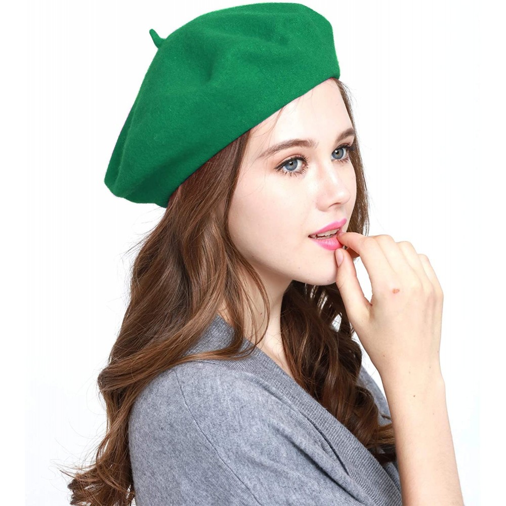 Berets Winter 100% Wool Warm French Art Basque Beret Tam Beanie Hat Cap - Kelly Green - C818KIH6CCX $21.28