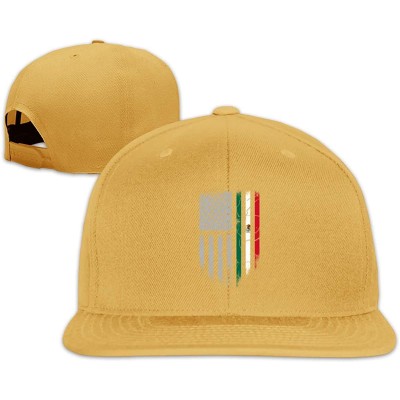 Baseball Caps Mexican American Flag Flat Bill Adjustable Men Trucker Hat Baseball Caps - Yellow - CN199CQHLLS $11.32