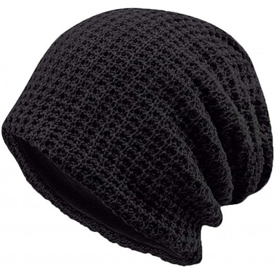 Skullies & Beanies Winter Slouchy Knit Beanie Hat - Thick Warm Ski Baggy Hat for Men & Women - 03 Black - CZ18HWGMXK3 $14.43