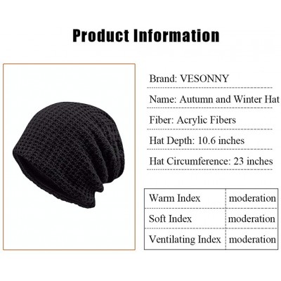Skullies & Beanies Winter Slouchy Knit Beanie Hat - Thick Warm Ski Baggy Hat for Men & Women - 03 Black - CZ18HWGMXK3 $14.43