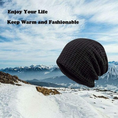 Skullies & Beanies Winter Slouchy Knit Beanie Hat - Thick Warm Ski Baggy Hat for Men & Women - 03 Black - CZ18HWGMXK3 $14.43