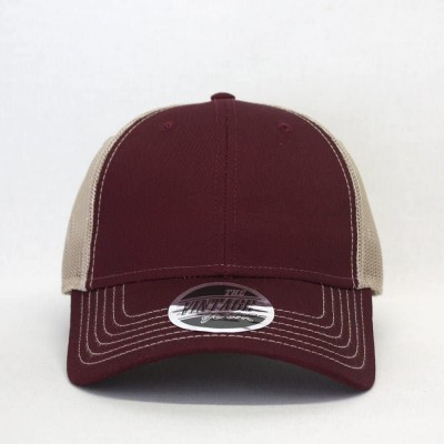 Baseball Caps Plain Cotton Twill Mesh Adjustable Snapback Low Profile Baseball Cap - Maroon/Maroon/Khaki - C918EZE2GMO $12.78