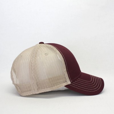 Baseball Caps Plain Cotton Twill Mesh Adjustable Snapback Low Profile Baseball Cap - Maroon/Maroon/Khaki - C918EZE2GMO $12.78